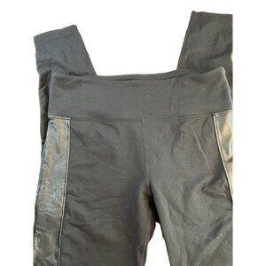 Athleta Black Leggings with faux leather side‎ seams Medium